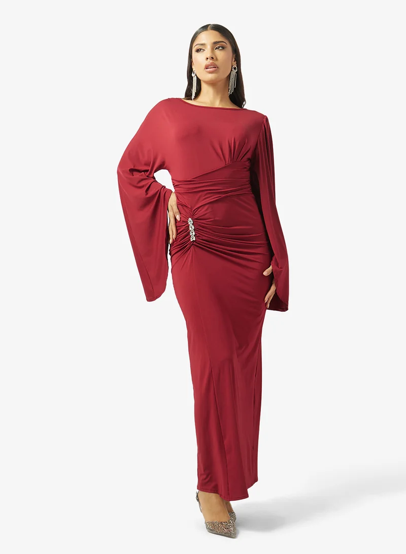 خزانة Ruched Bodycon Dress With Slit Sleeves